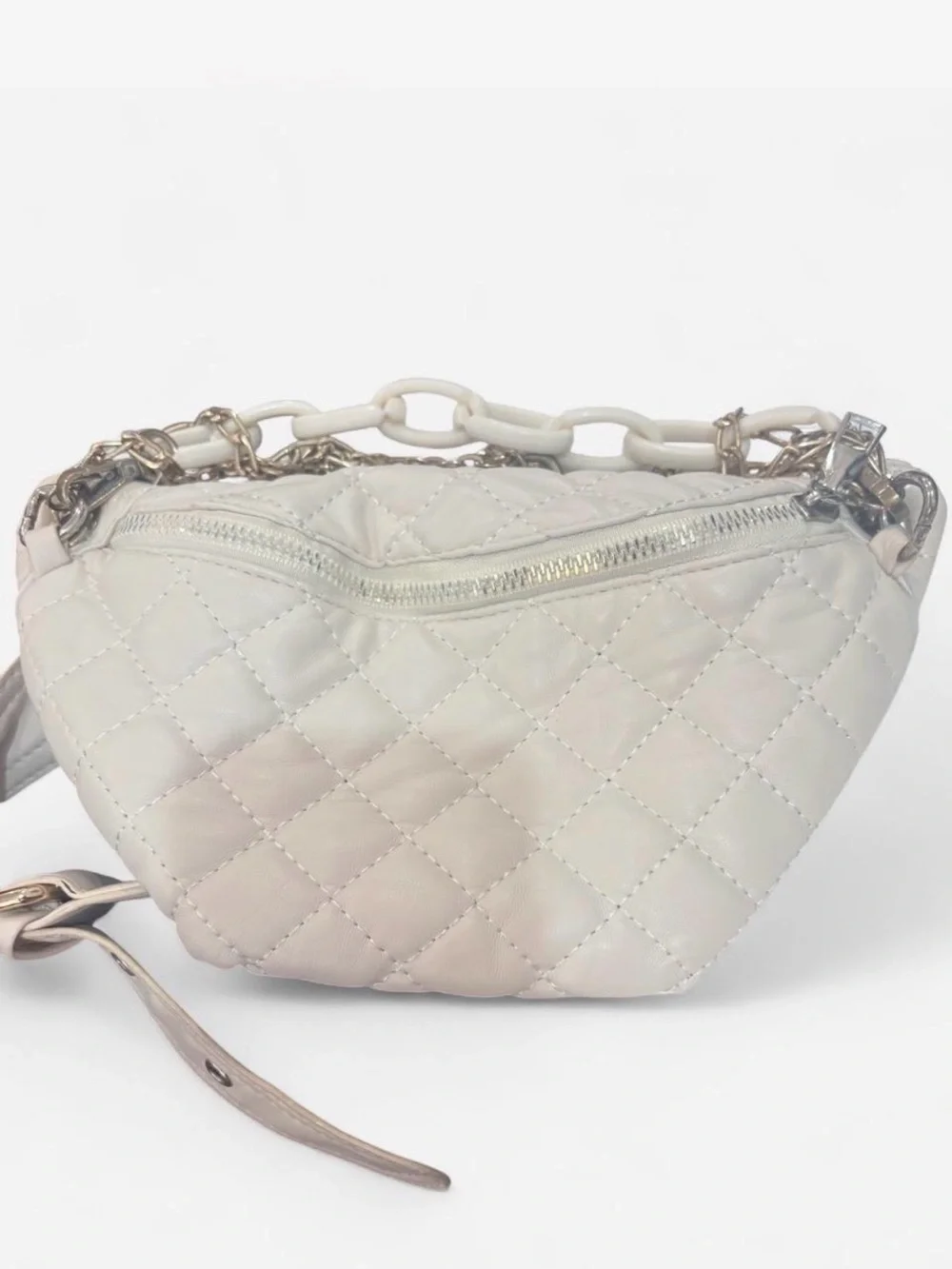 Quilted Cream Shoulder Satchel with Chain Accent